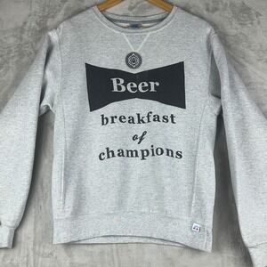Russell Athletic Beer Breakfast of Champions Graphic Small Sweatshirt Grey